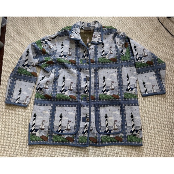 Haver & Blair Jackets & Blazers - Blair Lighthouse Tapestry Jacket Womens 3XL Nautical Sailboat Woven Chore Coat